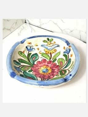 VINTAGE Majolica Italian Pottery Ashtray Bowl Folk Art Artisan